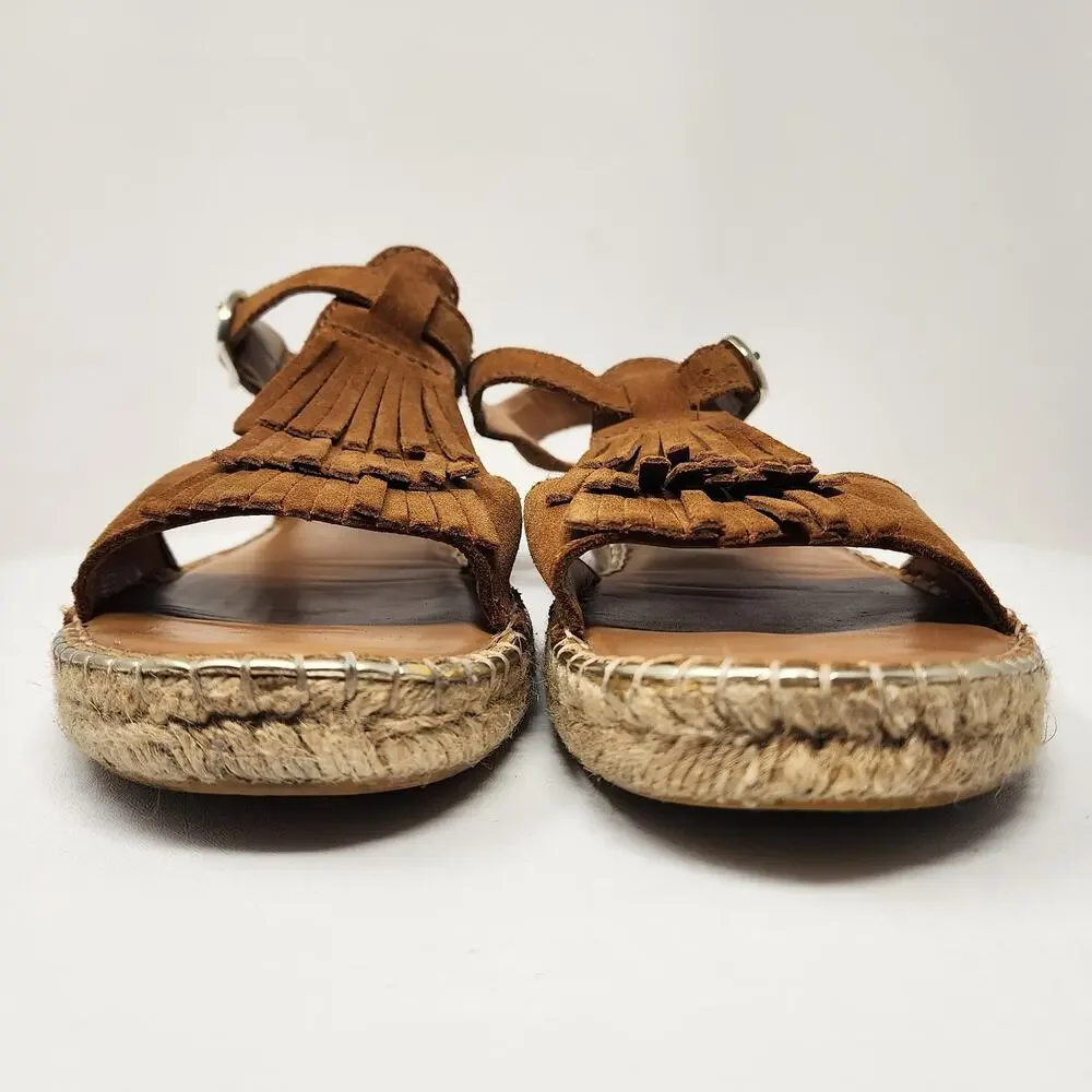 Anthro Maypol Kiltie Fringed Espadrille Sandals Women EU40/US9.5 Brown Suede
